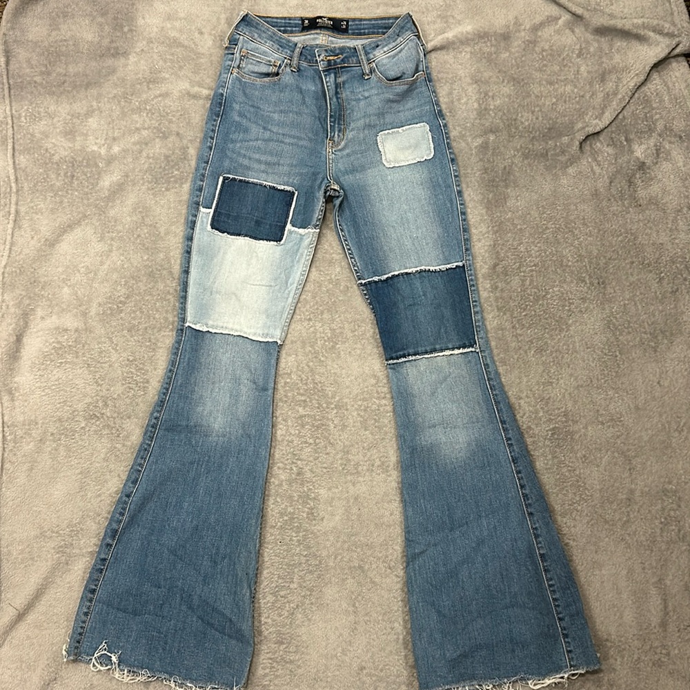 hollister patchwork high waisted flare jeans